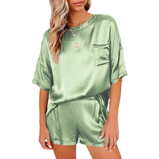 Pure Color Satin Pajamas Home Service Short-sleeved Shorts