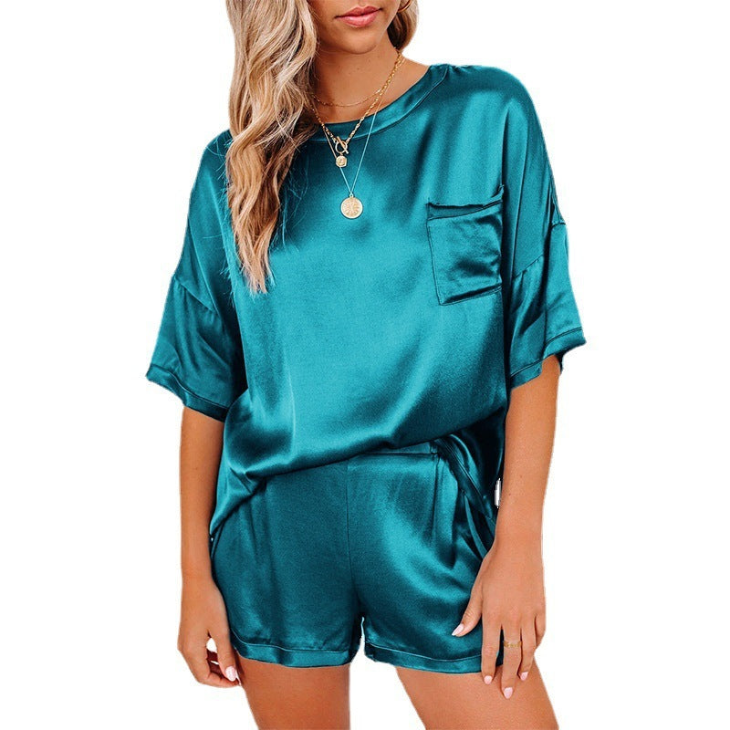 Pure Color Satin Pajamas Home Service Short-sleeved Shorts