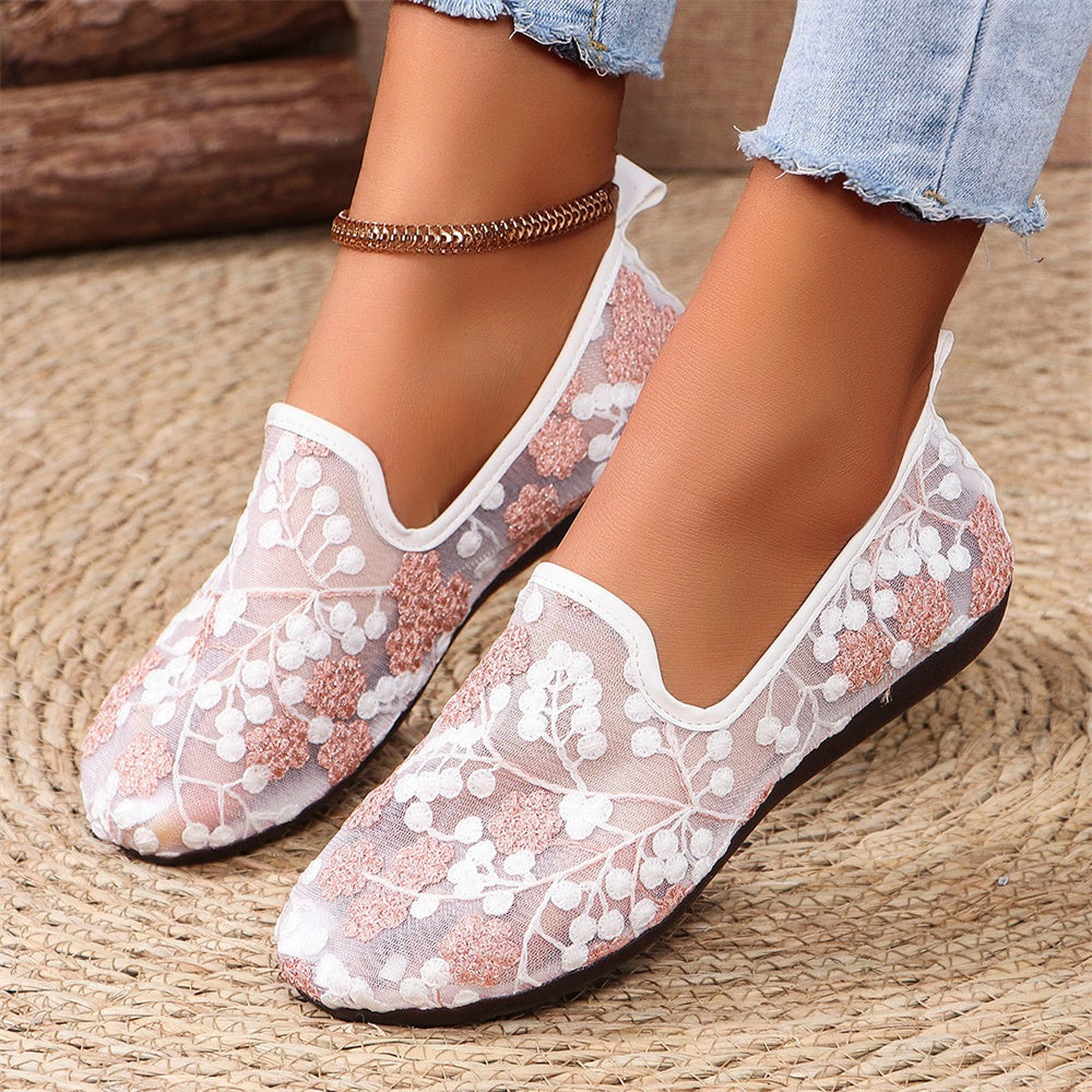 New Lace Embroidered Flat Shoes Summer Breathable Casual Loafers For Women