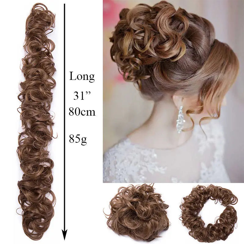 HAIRRO Synthetic Chignon Messy Scrunchies Elastic Band Hair Bun Straight Updo Hairpiece High Temperture Fiber Natural Fake Hair