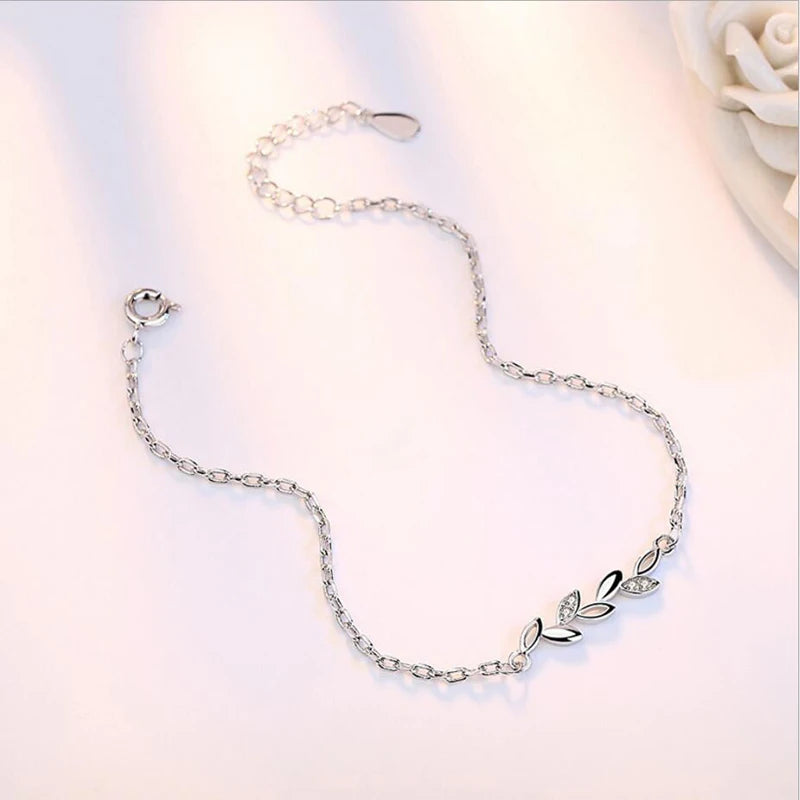 New Simple Fashion 925 Sterling Silver Leaves Chian Bracelet For Women Jewelry pulseira S-B46