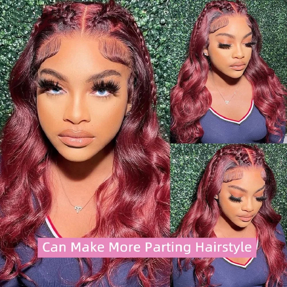 99J Burgundy Hd Body Wave 13X4 Lace Front Human Hair Wigs For Black Women Brazilian Glueless Red Colored 13X4 Lace Frontal Wigs