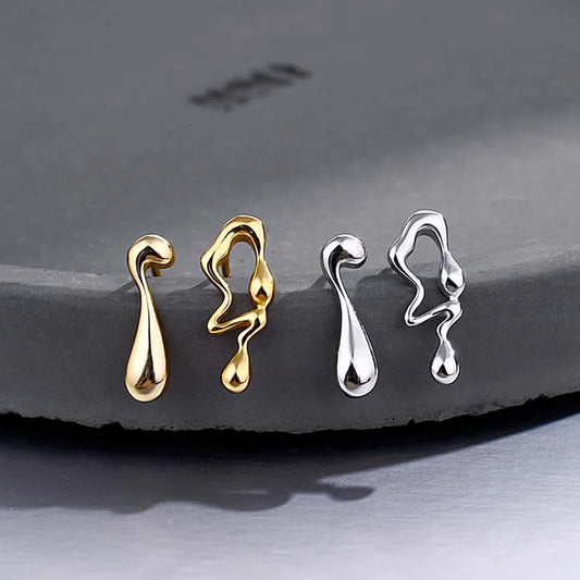 Fashion Sliver Color Asymmetrical Water Drop Earrings for Woman Retro Punk Hip Hop Metal Geometric Irregular Earrings Jewelry