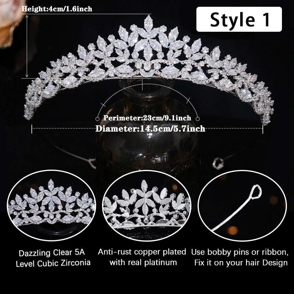 TAZIRN Small Floral Wedding Bride Crowns Cubic Zirconia Tiaras Handmade CZ Bridal Headdress Prom Birthday Party Hair Accessories