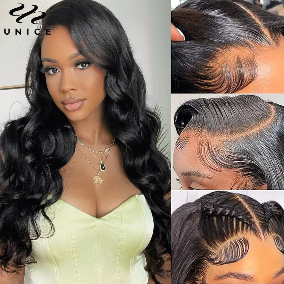 UNice Hair 13x4 13x6 Lace Frontal Wig Pre Cut Pre Bleached Pre Plucked Body Wave Human Hair Lace Wig Ready To Wear 150% Density