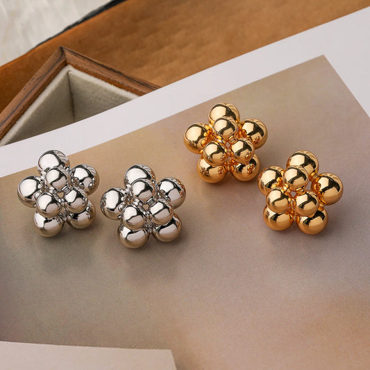 Mafisar 2023 Trendy Gold/Silver Color Copper Ball Shape Geometric Stud Earrings For Elegant Women Party Jewelry Accessories