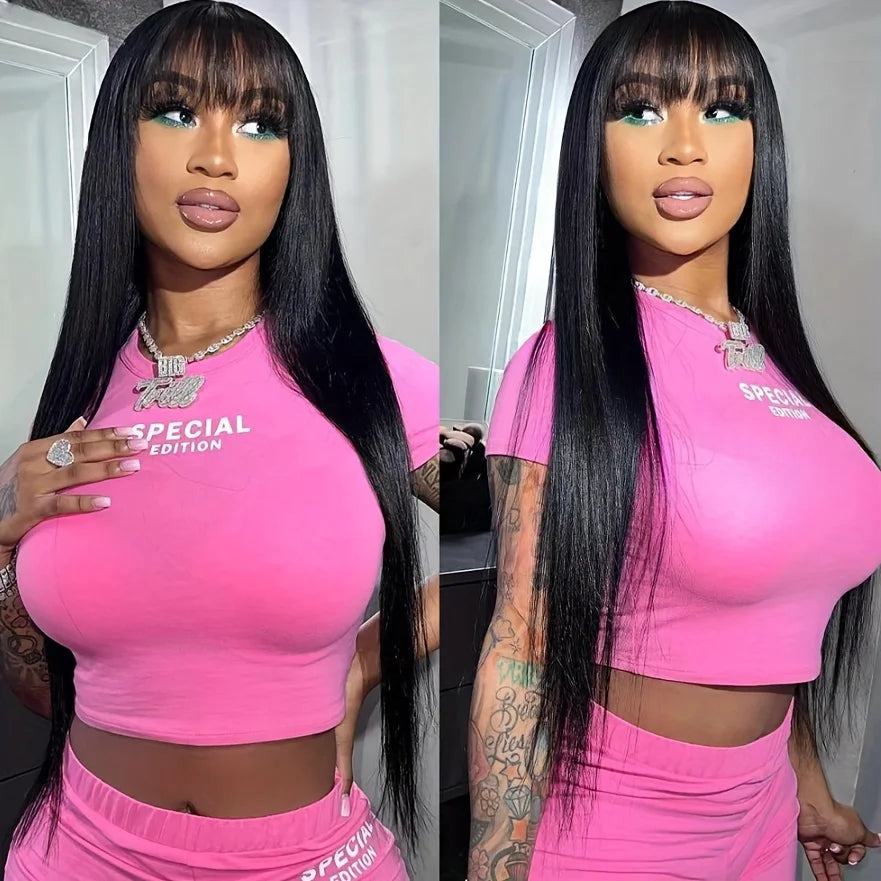 3x1 Middle Part Lace Wig Straight Human Hair Wig With Bangs 100% Human Hair Wigs Brazilian Glueless Wig Full Machine Made Wig