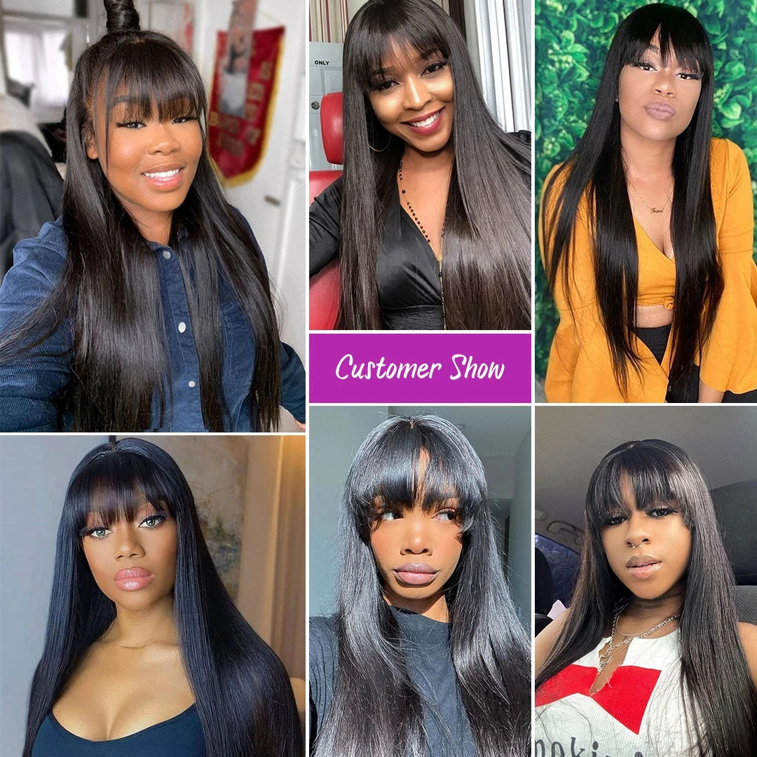 3x1 Middle Part Lace Wig Straight Human Hair Wig With Bangs 100% Human Hair Wigs Brazilian Glueless Wig Full Machine Made Wig