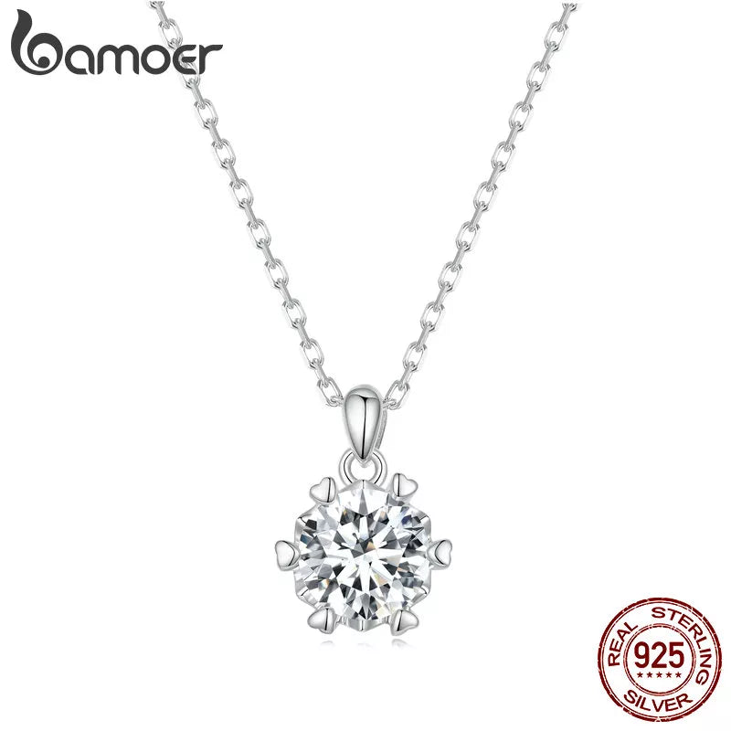 Bamoer 1 Carat Moissanite Pendant Necklace For Women High Quality 925 Sterling Silver Wedding Party Bridal Fine Jewelry 3 Colors