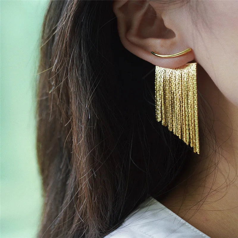 Fashion Statement Earring Long Statement Gold Color Bling Tassel Earrings For Women Female Wedding Daily Pendant Jewelry Gifts