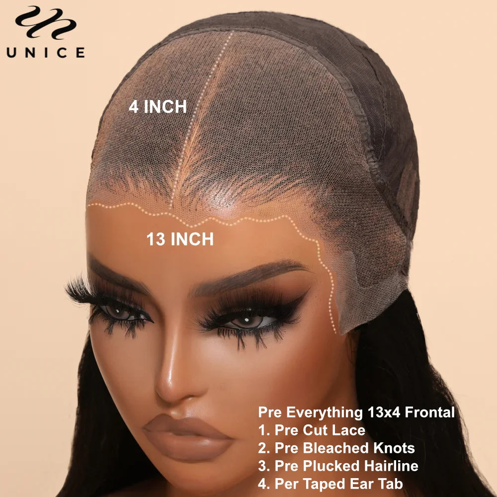 UNice Hair 13x4 13x6 Lace Frontal Wig Pre Cut Pre Bleached Pre Plucked Body Wave Human Hair Lace Wig Ready To Wear 150% Density