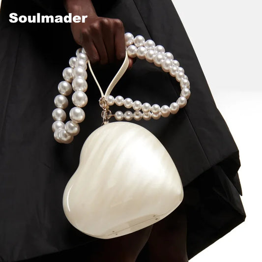 Acrylic heart bag women designer evening party cute pearl color purse 2023 new clutch handbag with strap wholesale