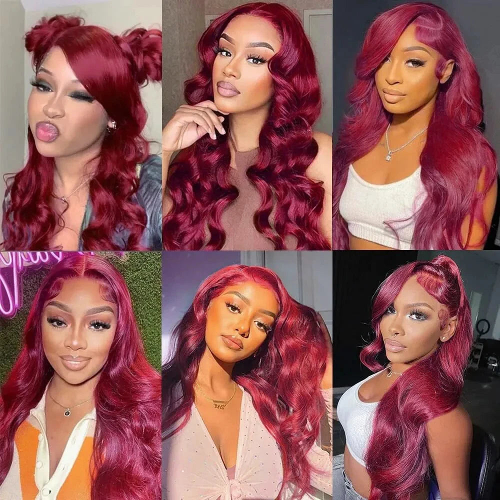 99J Burgundy Hd Body Wave 13X4 Lace Front Human Hair Wigs For Black Women Brazilian Glueless Red Colored 13X4 Lace Frontal Wigs