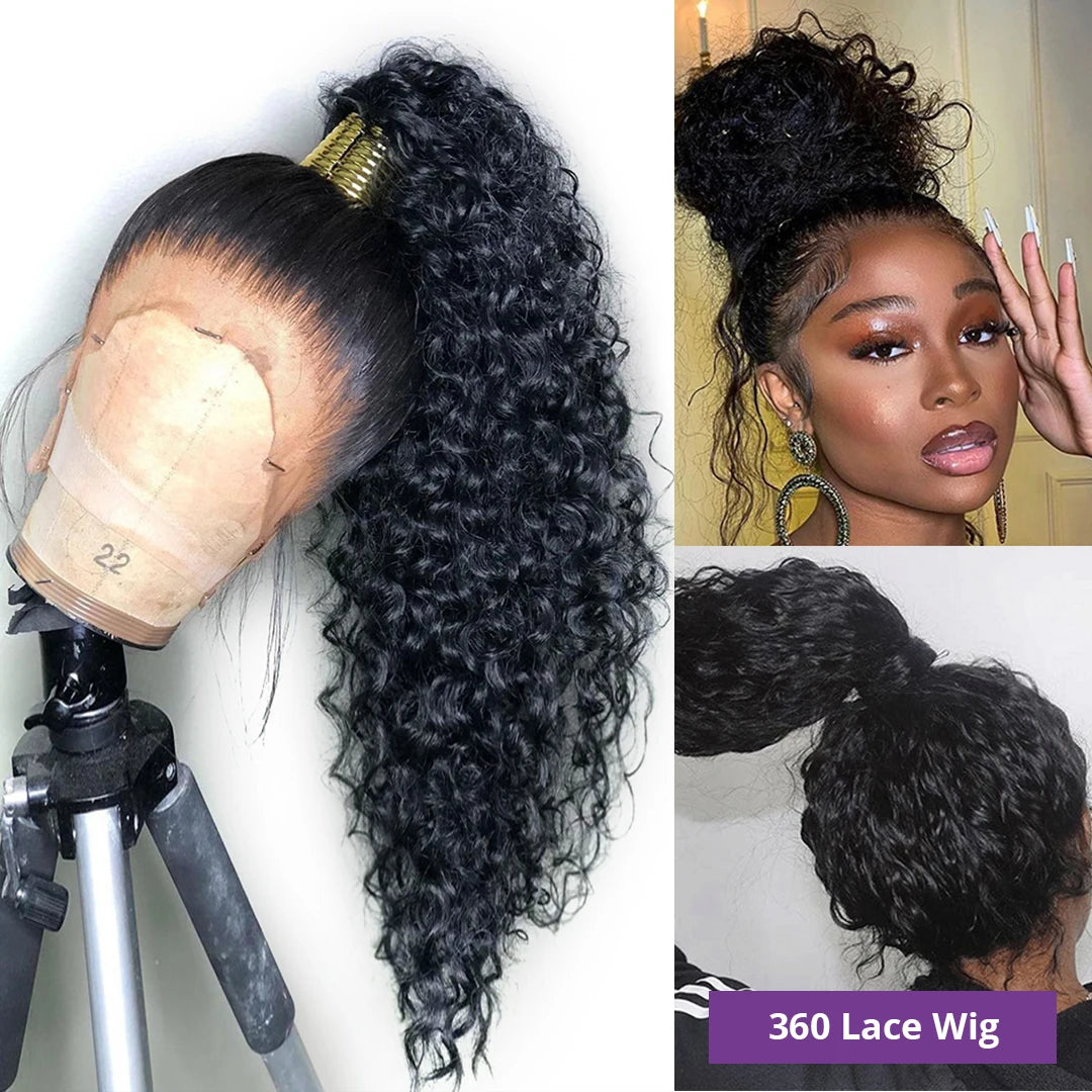 360 Full Front Wig Deep Curly Lace Front Human Hair Wig 13x4 HD Lace Frontal Wigs Brazilian Deep Wave Lace Wig 4X4 Glueless Wigs