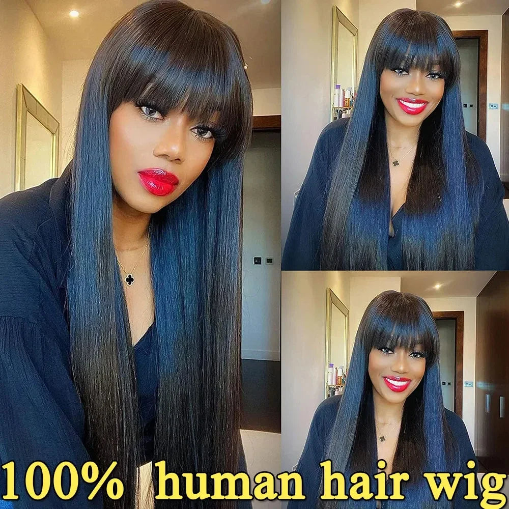 3x1 Middle Part Lace Wig Straight Human Hair Wig With Bangs 100% Human Hair Wigs Brazilian Glueless Wig Full Machine Made Wig