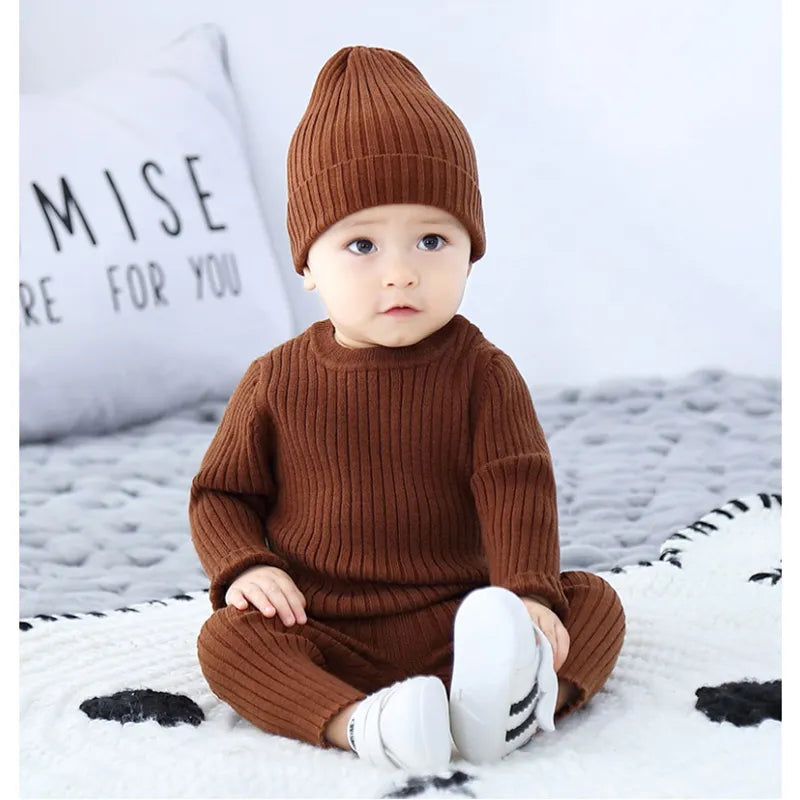 3pcs Sweater Sets Baby Boy Clothes Sets Kids Boys Girls Autumn Winter Knit Clothing Suit Newborn Toddler Outfits Tops Pants 1-4Y