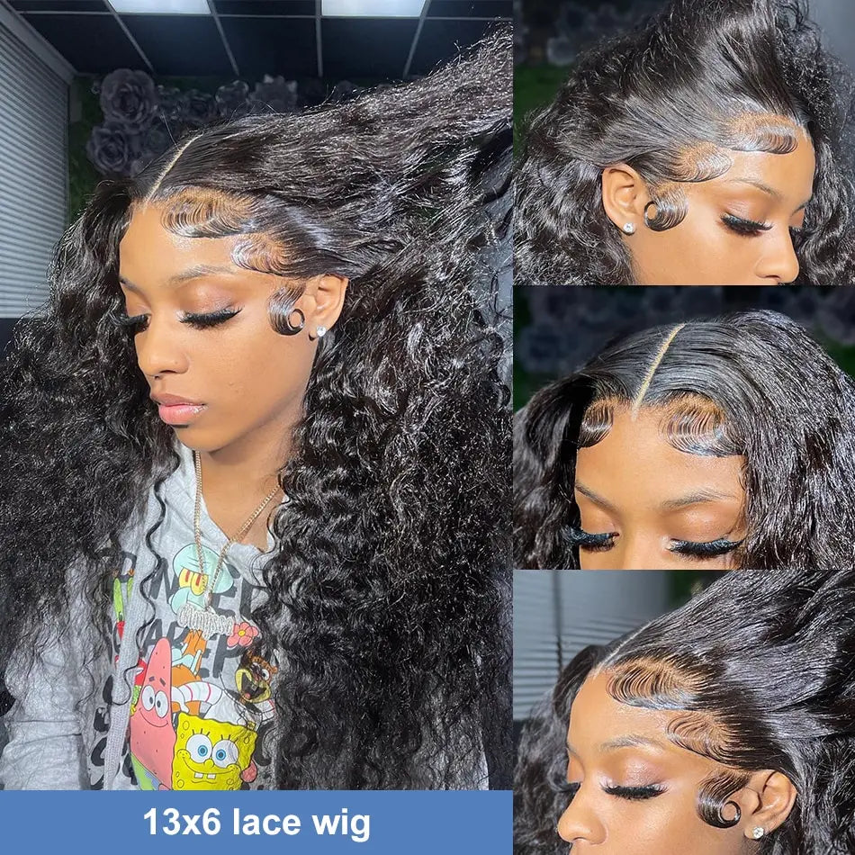 360 Full Front Wig Deep Curly Lace Front Human Hair Wig 13x4 HD Lace Frontal Wigs Brazilian Deep Wave Lace Wig 4X4 Glueless Wigs