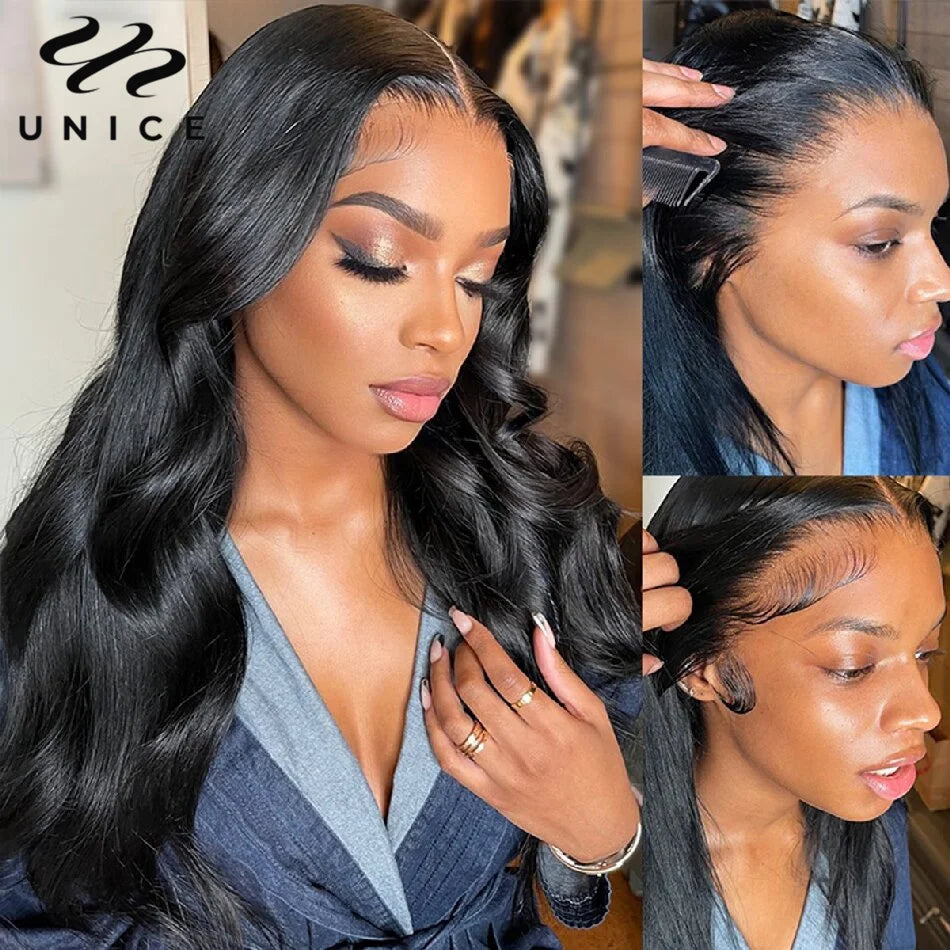 UNice Hair 13x4 13x6 Lace Frontal Wig Pre Cut Pre Bleached Pre Plucked Body Wave Human Hair Lace Wig Ready To Wear 150% Density