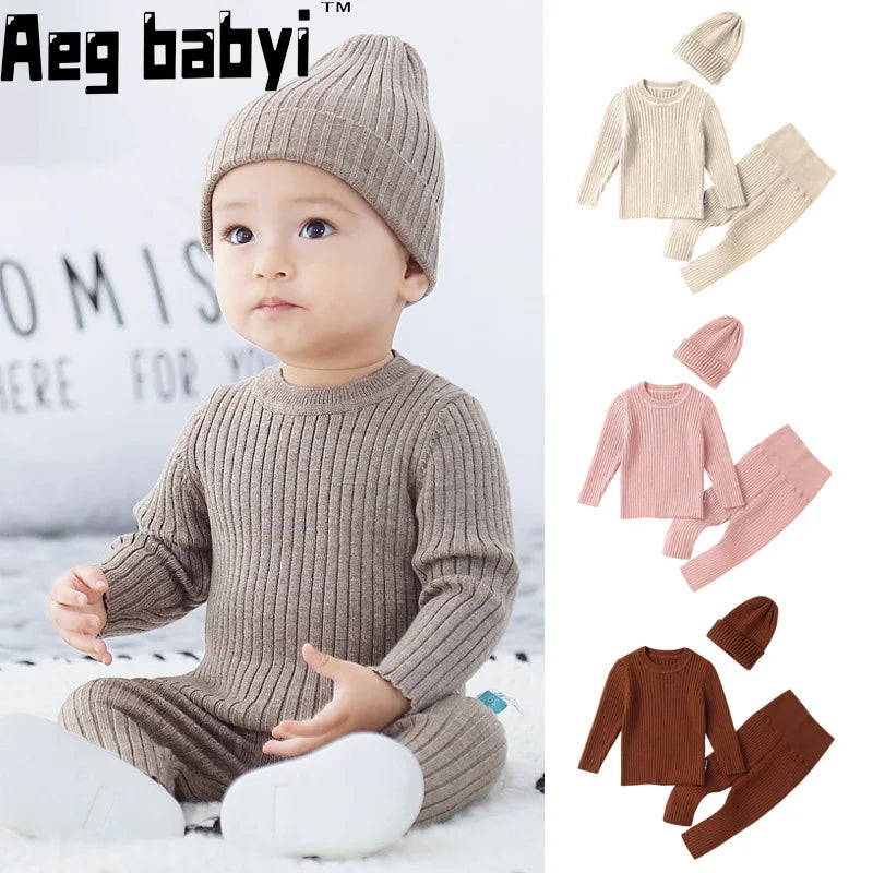 3pcs Sweater Sets Baby Boy Clothes Sets Kids Boys Girls Autumn Winter Knit Clothing Suit Newborn Toddler Outfits Tops Pants 1-4Y