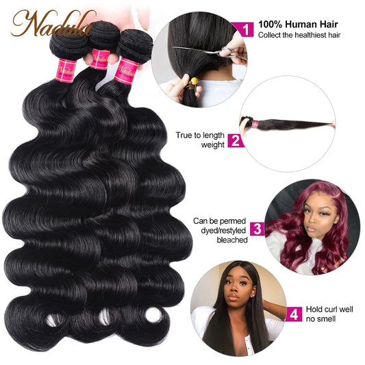 Nadula Hair Bundles Cheap Body Wave Peruvian Hair Bundles 8"-30 inch Bundles Human Hair Weave Wholesale Bundles 8A Black Color