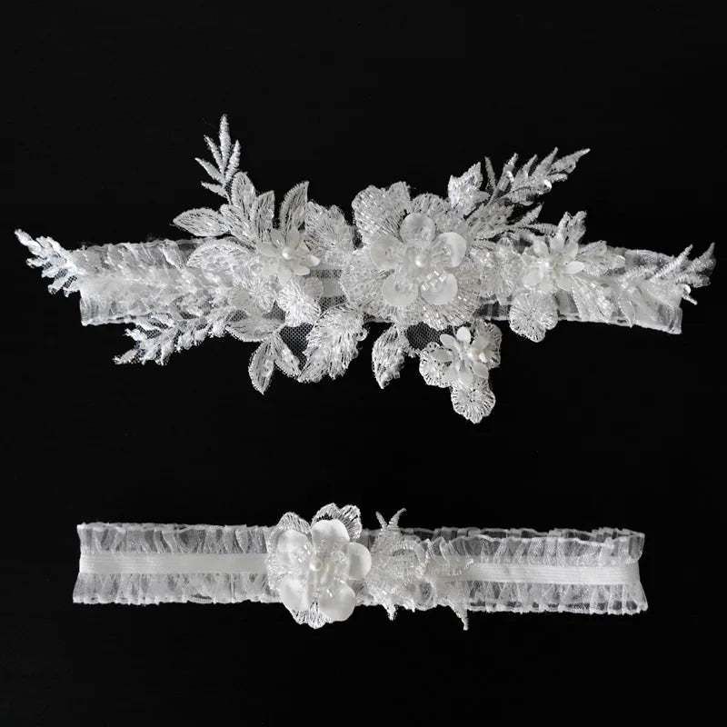 Lace Bridal Garter Belt Bead Flower Silk Garters for Women Gothic Thigh Ring Bride Leg Garter Accesorios Para Mujeres Sexy KG22