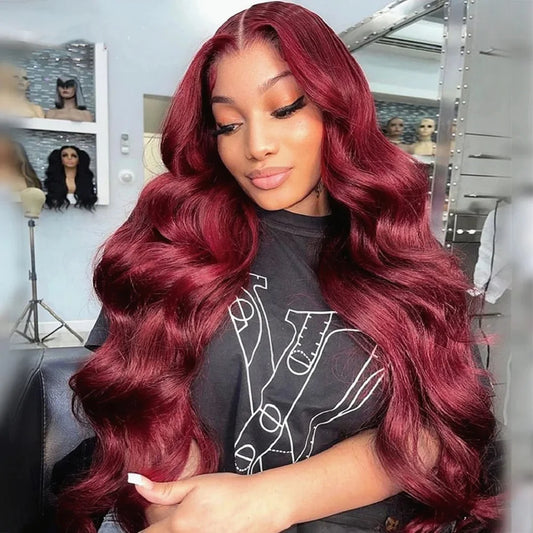 99J Burgundy Hd Body Wave 13X4 Lace Front Human Hair Wigs For Black Women Brazilian Glueless Red Colored 13X4 Lace Frontal Wigs