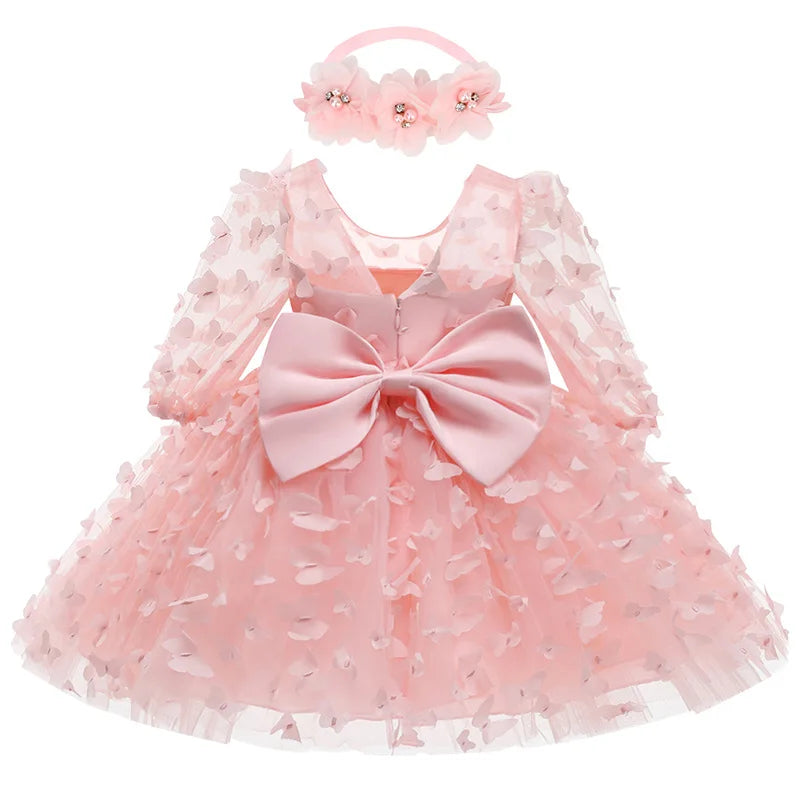 Kids Girl Princess Dress Toddler Long Sleeve Birthday Party Costume Butterfly Design Baby Girl Dress Summer Gauze Children Dress