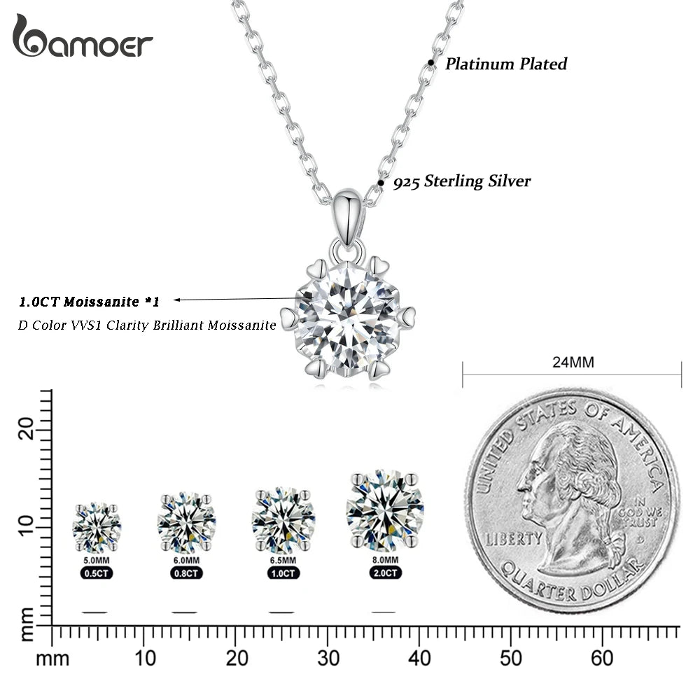 Bamoer 1 Carat Moissanite Pendant Necklace For Women High Quality 925 Sterling Silver Wedding Party Bridal Fine Jewelry 3 Colors