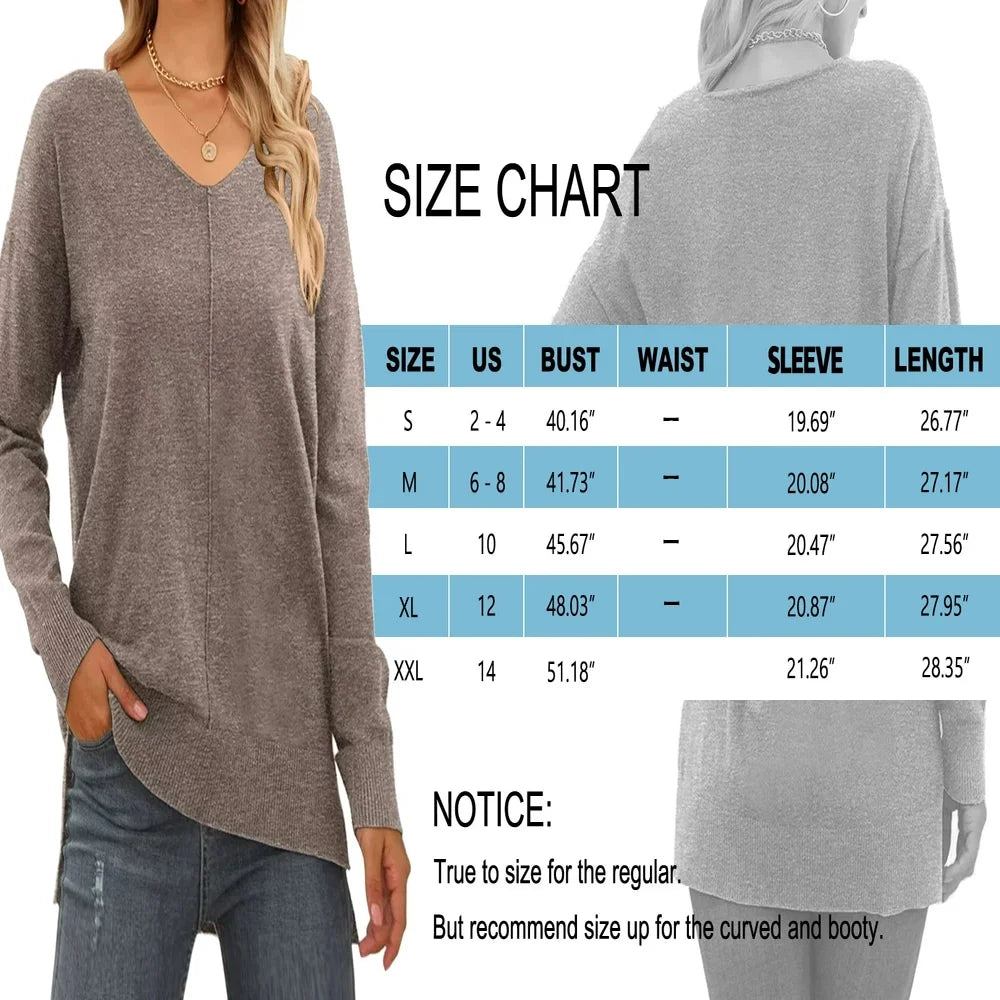 V Neck Sweaters for Women Fall Lightweight Knit Pullover Sweater