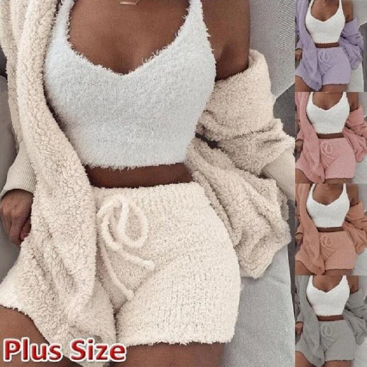 Women Set New Loose Womens High Waist Cardigan Coat Shorts Crop Top Piece Set Casual Soft Sweatsuits for Women Casual Sports