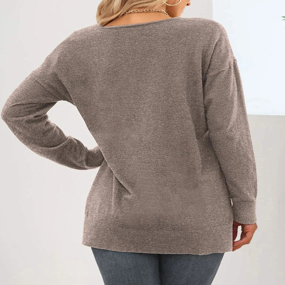 V Neck Sweaters for Women Fall Lightweight Knit Pullover Sweater